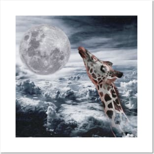 giraffe kissing the moon Posters and Art